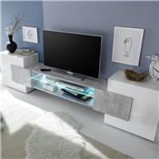 Meuble tv design blanc et effet béton LUXOR 2 Avec éclairage