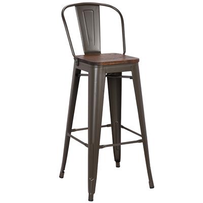 Chaise haute industrielle en métal gris et bois VALERIANNE (lot de 4)