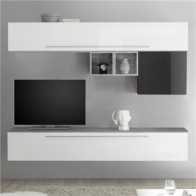 Meuble TV suspendu blanc et gris laqué ISERNIA