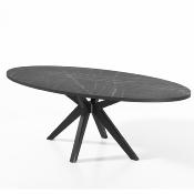 Table ovale 220 cm moderne effet marbre noir MORGANA