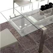 Table design en verre et acier brossé extensible AMANDA