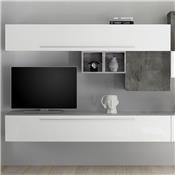 Ensemble meuble TV mural blanc et gris foncé VASTO
