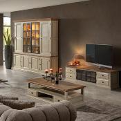Grand meuble TV 170 cm rustique en bois blanc VIVALDI