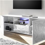 Grand meuble TV laqué design blanc avec sérigraphies PAOLO sans éclairage