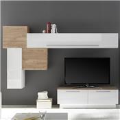 Mur TV moderne blanc et couleur bois clair NOVARA