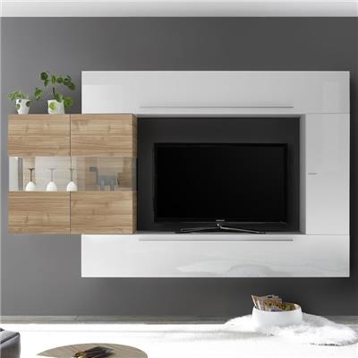 Meuble ensemble TV blanc et couleur bois clair SALEMI