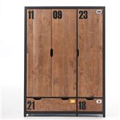 Chambre complète en bois industrielle BRONX armoire 3 portes