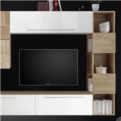 Meuble TV suspendu blanc et couleur bois clair MARCONIA